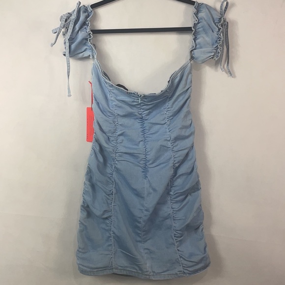 Ruched Denim Mini Dress - Picture 6 of 7